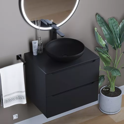 Раковина накладная бетонная Uperwood Sfera 40х40х12 см, круглая, черная, Выбрать цвет: Черный, изображение 4