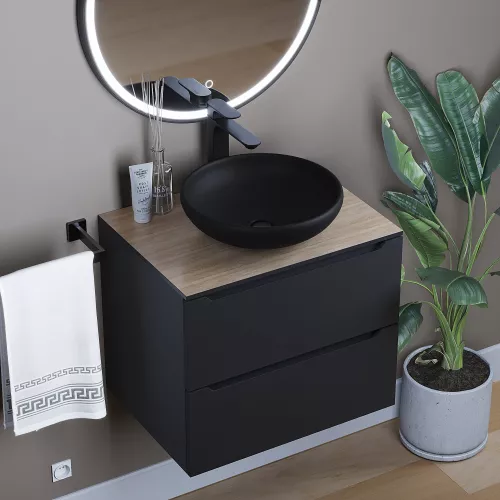 Раковина накладная бетонная Uperwood Sfera 40х40х12 см, круглая, черная, Выбрать цвет: Черный, изображение 2