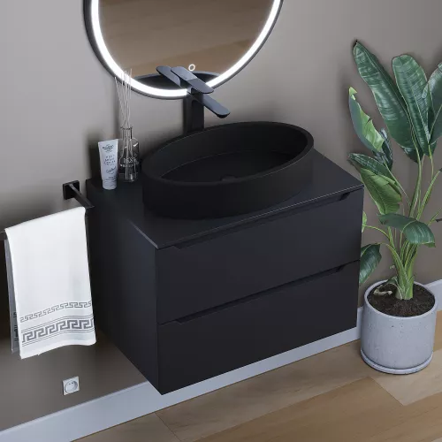 Раковина накладная бетонная Uperwood Rome 55х35х11 см, овальная, черная, Выбрать цвет: Черный, изображение 4