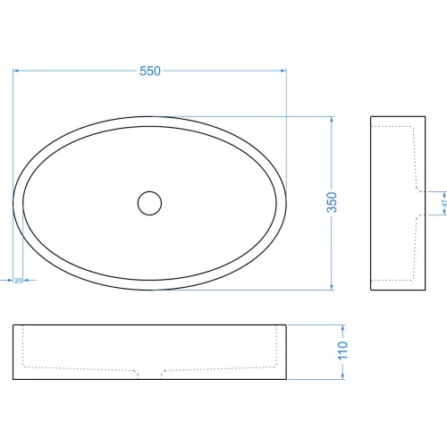 Раковина накладная бетонная Uperwood Rome 55х35х11 см, овальная, черная, Выбрать цвет: Черный, изображение 6