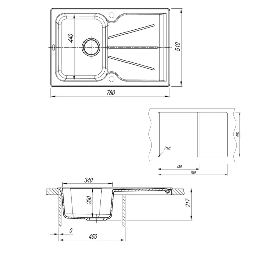 Кухонная мойка кварцевая Uperwood Quartz Premium UPD-04-02, прямоугольная, бежевая, Выбрать цвет: Бежевый, изображение 8