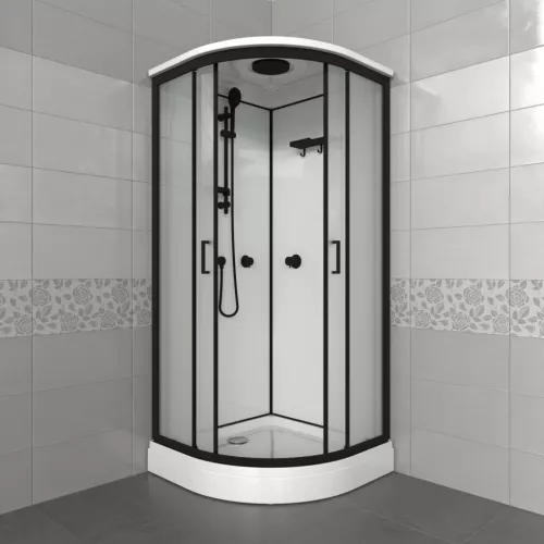 Душевая кабина Triton ПРАЙМ-БЛЭК-ВЕЛЬВЕТ 90*90 А  стекло матовое, Цвет стекла: Вельвет, Цвет профиля: Черный, Тип поддона: Низкий, Выбрать размер: 90х90, Наличие крыши: есть