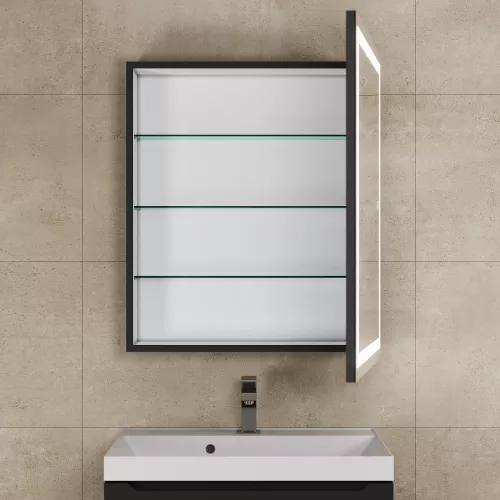 Зеркало шкаф с подсветкой  Uperwood Tanos, черное, Выбрать цвет: Черный, Выбрать размер: 60х70, изображение 4