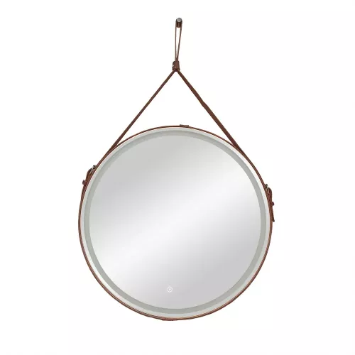 Зеркало с подсветкой Uperwood Round круглое, сенсор/без рамы/на коричневом ремне, Выбрать цвет: Коричневый (ремень), Выбрать размер: 65х65, изображение 2