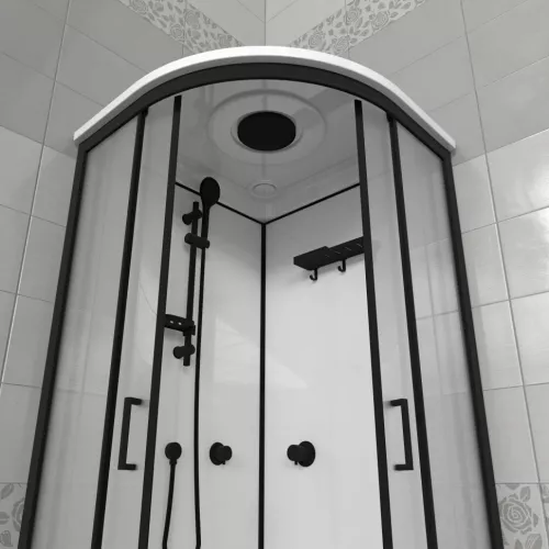 Душевая кабина Triton ПРАЙМ-БЛЭК-ВЕЛЬВЕТ 90*90 А  стекло матовое, Цвет стекла: Вельвет, Цвет профиля: Черный, Тип поддона: Низкий, Выбрать размер: 90х90, Наличие крыши: есть, изображение 3