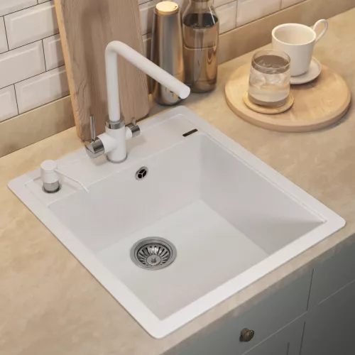 Кухонная мойка кварцевая Uperwood Quartz Premium UPD-07-01, прямоугольная, белая, Выбрать цвет: Белый, изображение 4