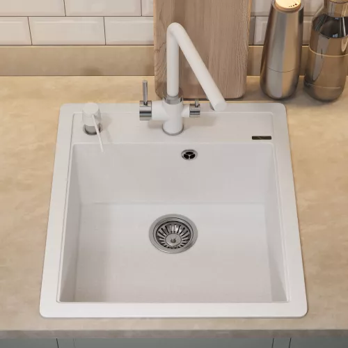 Кухонная мойка кварцевая Uperwood Quartz Premium UPD-07-01, прямоугольная, белая, Выбрать цвет: Белый, изображение 5