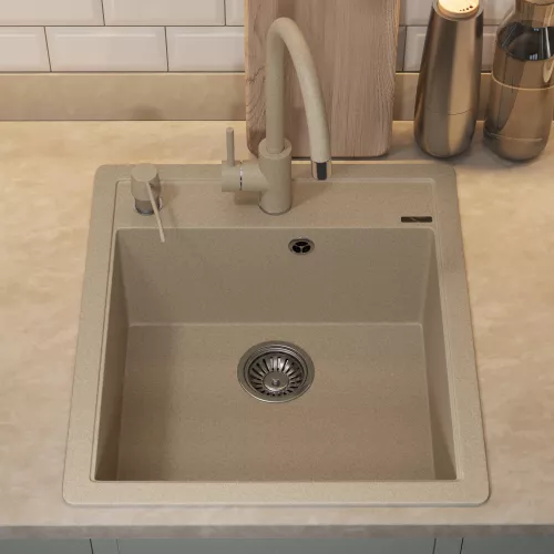 Кухонная мойка кварцевая Uperwood Quartz Premium UPD-07-02, прямоугольная, бежевая, Выбрать цвет: Бежевый, изображение 5