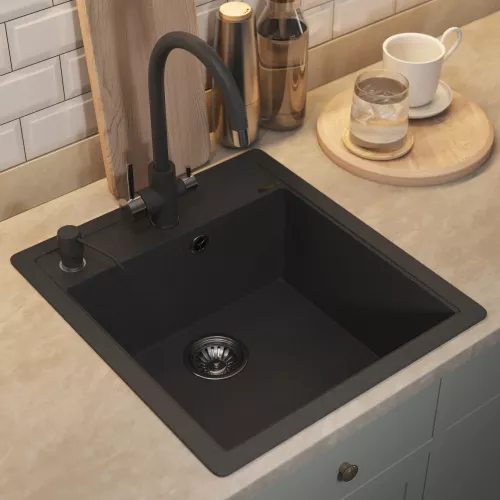 Кухонная мойка кварцевая Uperwood Quartz Premium UPD-07-04, прямоугольная, черная, Выбрать цвет: Черный, изображение 4