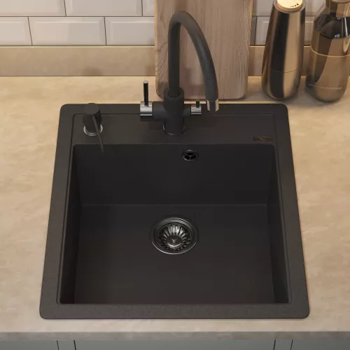 Кухонная мойка кварцевая Uperwood Quartz Premium UPD-07-04, прямоугольная, черная, Выбрать цвет: Черный, изображение 5