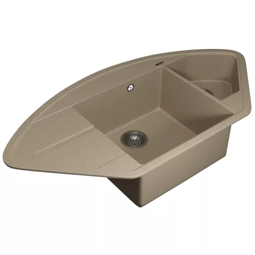 Кухонная мойка кварцевая Uperwood Quartz Premium UPD-06-02, угловая двухсекционная, бежевая, Выбрать цвет: Бежевый, изображение 6