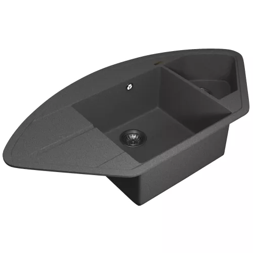 Кухонная мойка кварцевая Uperwood Quartz Premium UPD-06-03, угловая двухсекционная, серая, Выбрать цвет: серый, изображение 6