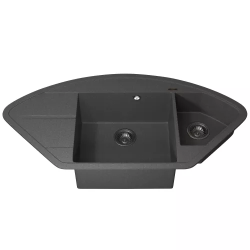 Кухонная мойка кварцевая Uperwood Quartz Premium UPD-06-03, угловая двухсекционная, серая, Выбрать цвет: серый, изображение 7