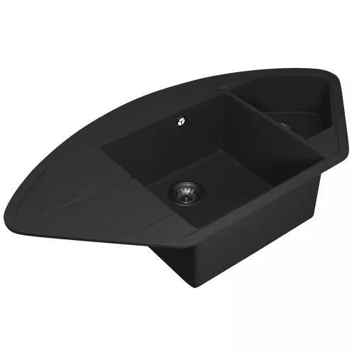 Кухонная мойка кварцевая Uperwood Quartz Premium UPD-06-04, угловая двухсекционная, черная, Выбрать цвет: Черный, изображение 6