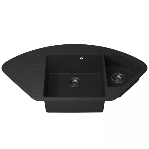 Кухонная мойка кварцевая Uperwood Quartz Premium UPD-06-04, угловая двухсекционная, черная, Выбрать цвет: Черный, изображение 7