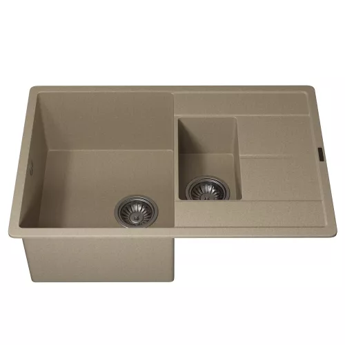 Кухонная мойка кварцевая Uperwood Quartz PremiumUPD-05-02, прямоугольная двухсекционная, бежевая, Выбрать цвет: Бежевый, изображение 7