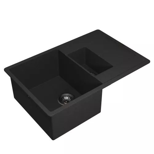 Кухонная мойка кварцевая Uperwood Quartz Premium UPD-05-04, прямоугольная двухсекционная, черная, Выбрать цвет: Черный, изображение 6