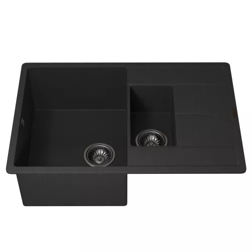 Кухонная мойка кварцевая Uperwood Quartz Premium UPD-05-04, прямоугольная двухсекционная, черная, Выбрать цвет: Черный, изображение 7