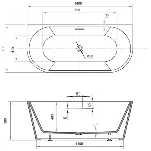 Акриловая ванна ABBER AB9503-1.4 белая, Выбрать размер: 140х70, изображение 10