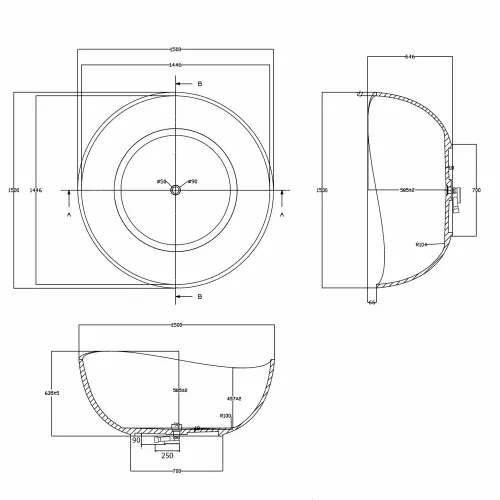 Ванна из полиэфирной смолы  ABBER Kristall AT9705Aquamarin бирюзовая 150*150 прозрачная, Выбрать цвет: Бирюзовый, изображение 5