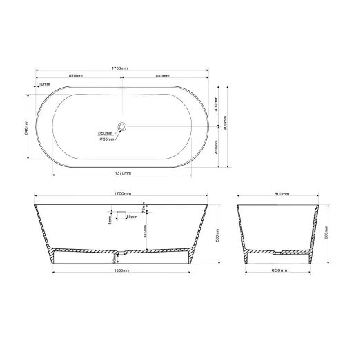 Ванна из искусственного камня ABBER Stein AS9605 белая матовая, изображение 12