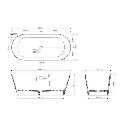 Ванна из искусственного камня ABBER Stein AS9626 белая матовая, изображение 10
