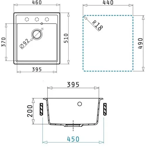 Кухонная мойка кварцевая Uperwood Quartz Premium UPD-07-04, прямоугольная, черная, Выбрать цвет: Черный, изображение 8