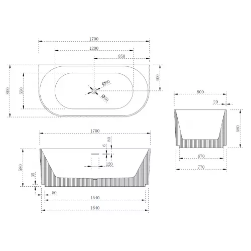 Акриловая ванна ABBER AB9330-1.7 170*80, изображение 10