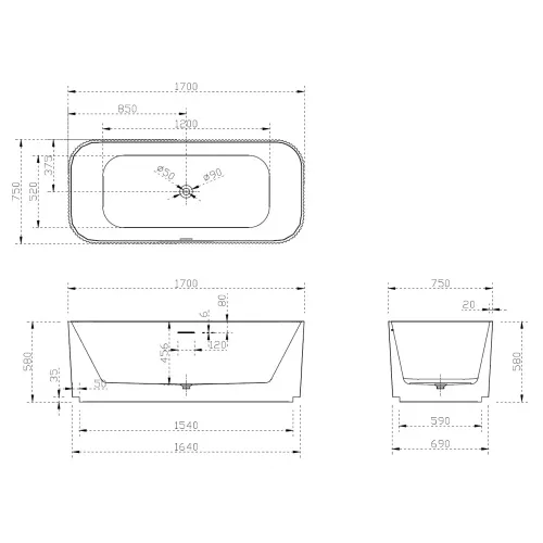 Акриловая ванна ABBER AB9363-1.7 170х75, изображение 11