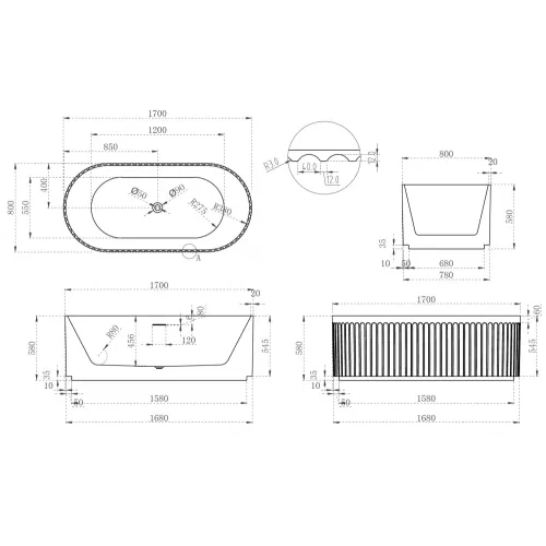 Акриловая ванна ABBER AB9410-1.7 170*80, изображение 11