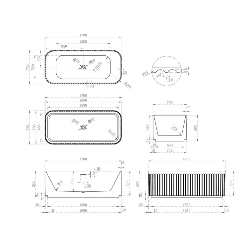 Акриловая ванна ABBER AB9411-1.7 170*75, изображение 11