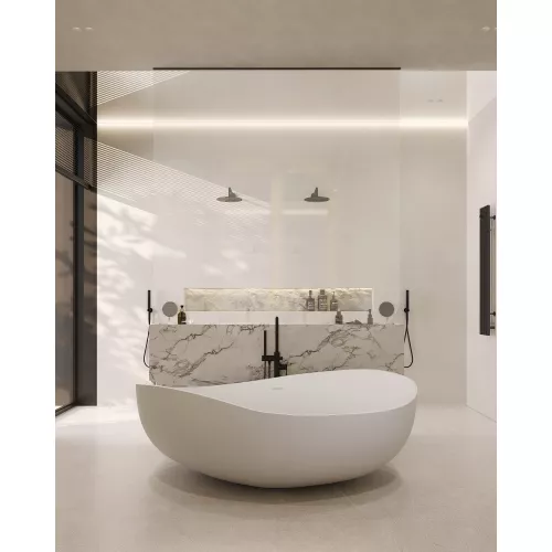 Ванна из искусственного камня ABBER Stein AS9639 белая матовая 180*110, изображение 9