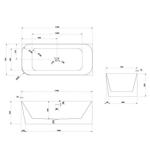 Ванна из искусственного камня ABBER Stein AS9621-1.7 L/R белая матовая 170х75, Ориентация: правая, изображение 13