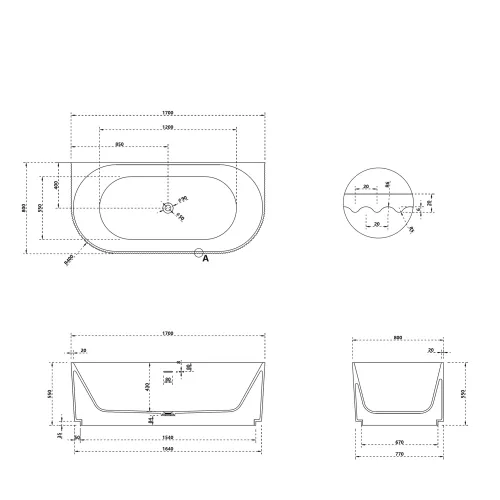 Ванна из искусственного камня ABBER Stein AS9630 белая матовая 170*75, изображение 13
