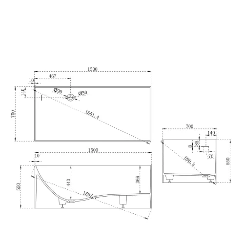 Ванна из искусственного камня ABBER Stein AS9640-1.5 белая матовая, Выбрать размер: 150*70, изображение 14