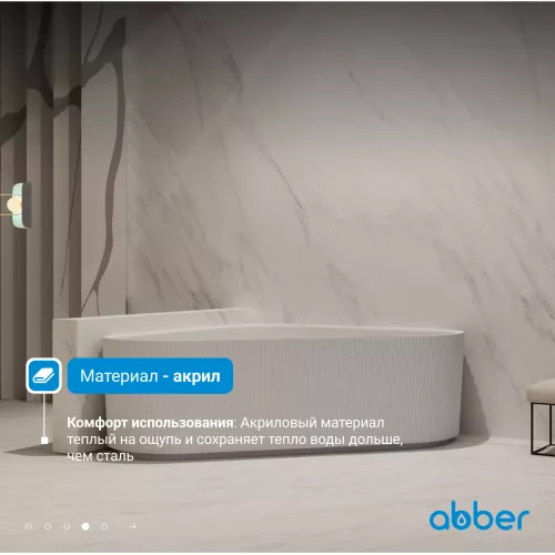 Акриловая ванна ABBER AB9446MW  150х150 белая матовая, изображение 5