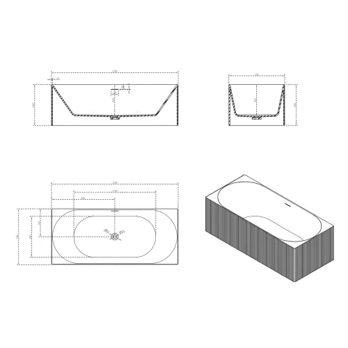 Ванна из искусственного камня ABBER Stein AS9603 белая матовая 170*75, изображение 10
