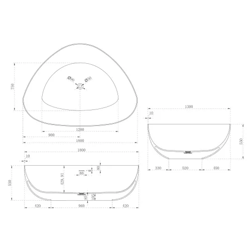 Ванна из искусственного камня ABBER Stein AS9608 белая матовая 180*130, изображение 12