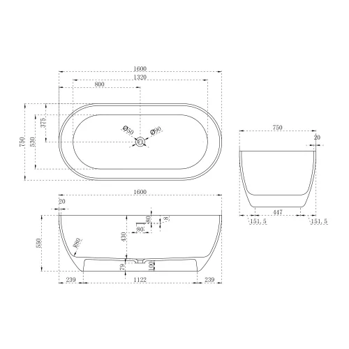 Ванна из искусственного камня ABBER Stein AS9613 белая матовая, Выбрать размер: 160х75, изображение 11
