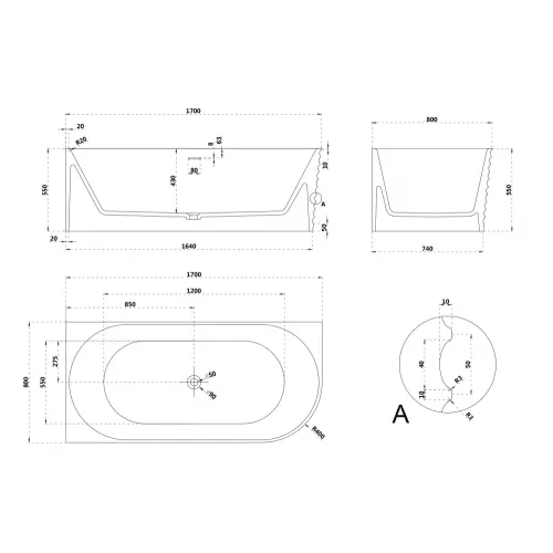Ванна из искусственного камня ABBER Stein 170х80 L белая матовая, Ориентация: Левая, изображение 12
