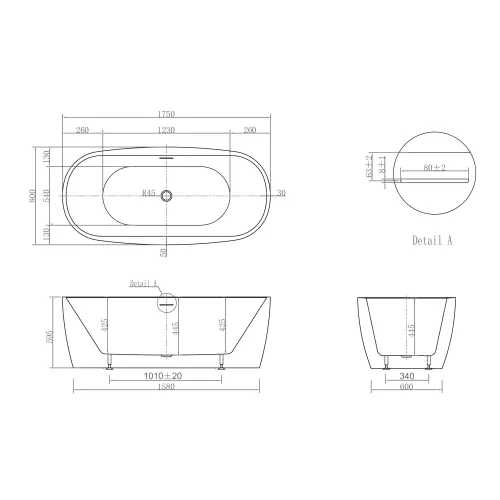 Акриловая ванна ABBER AB9219 175*80, Комплектация: без аэромассажа, изображение 9