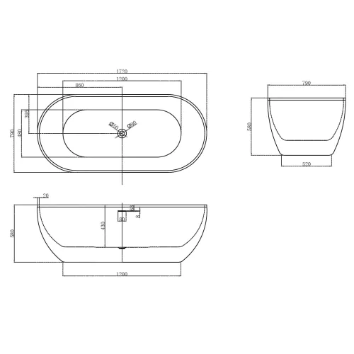 Акриловая ванна ABBER AB9241 170*80, Выбрать цвет: Белый, изображение 14