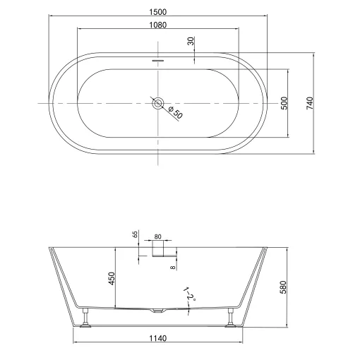 Акриловая ванна ABBER AB9320, Выбрать размер: 150х75, изображение 15
