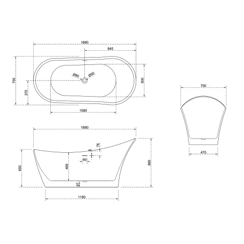 Ванна из искусственного камня ABBER Stein AS9618 белая матовая 170*75, изображение 13