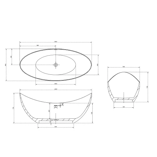 Ванна из искусственного камня ABBER Stein AS9633 белая матовая 180*80, изображение 16