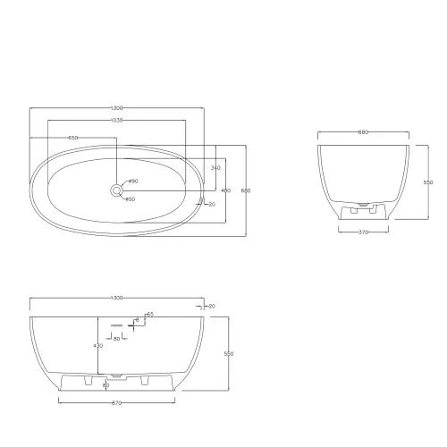 Ванна из искусственного камня ABBER Stein AS9641, Выбрать размер: 130*68, изображение 15