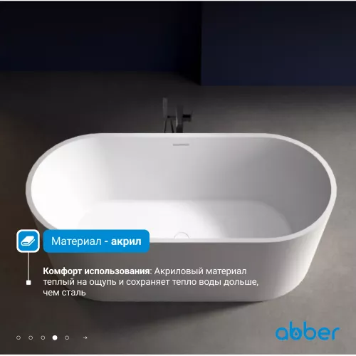 Акриловая ванна ABBER AB9209MW   170х80 белая матовая, Выбрать цвет: Белый матовый, изображение 5