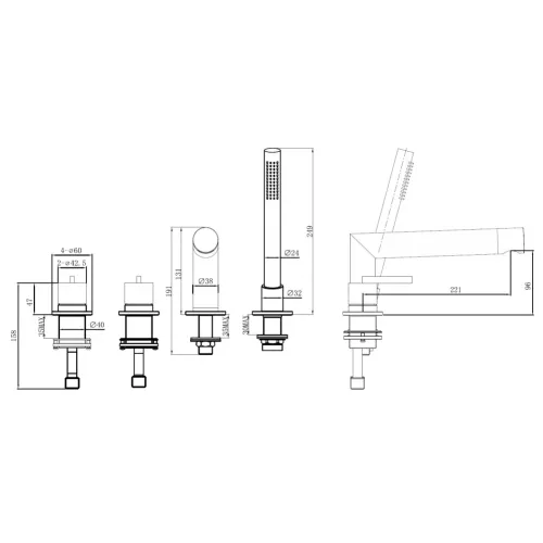 Смеситель ABBER Perfekte 316 AF8A13BGG на борт ванны с лейкой, оружейная сталь брашированная, Выбрать цвет: Оружейная сталь, изображение 2
