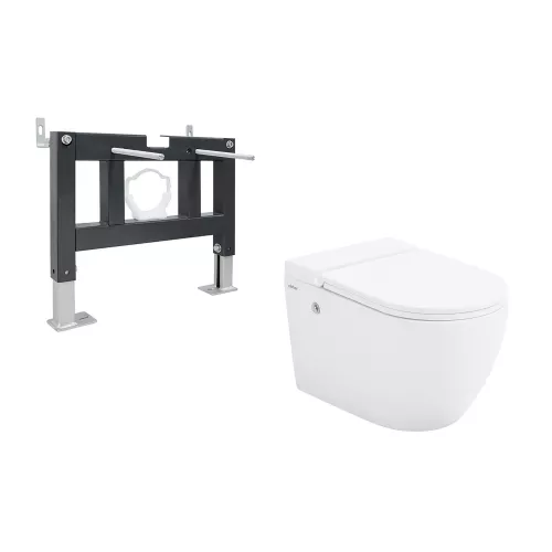 Комплект ABBER подвесной унитаз Bequem AC1108P белый с импульсным смывом с инсталляцией AC0101P