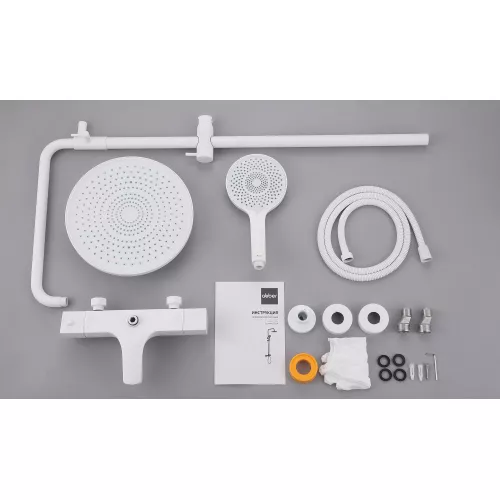 Душевая стойка ABBER Thermostat AF8516FWL с термостатом и изливом, белый матовый, Выбрать цвет: Белый матовый, Регулируемая высота: 860-1430, изображение 3